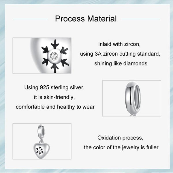 925 Sterling Silver Oxidized Snowflake Heart Diy Beads Charms & Pendants