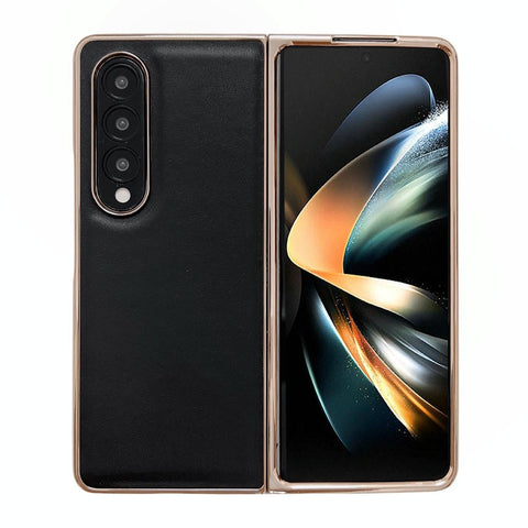 For Samsung Galaxy Z Fold4 5G Xiaoya Series Genuine Leather Plating Case Black Cases Covers & Skins