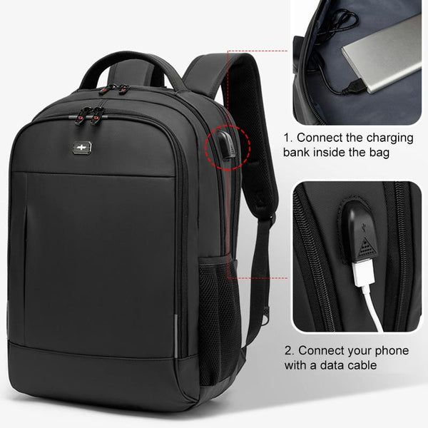 Waterproof Double Shoulder Backpack With Usb Black 17 Inch Laptop Cases & Bags