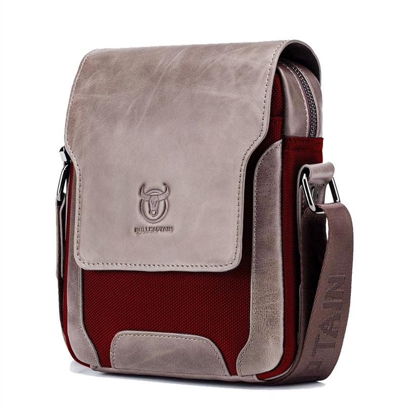 Men Leather Diagonal Shoulder Bag Multi Function Red Bags