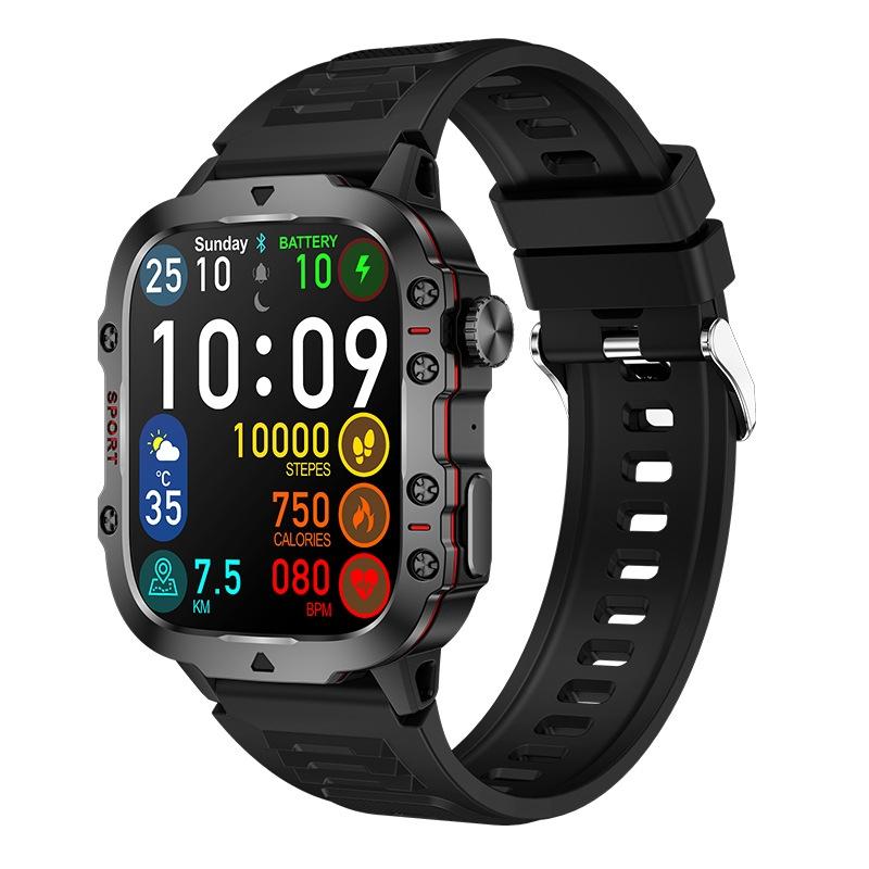 1.96 Inch Colour Screen Smart Watch Silicone Strap Support Bluetooth Call Black Smart Watches