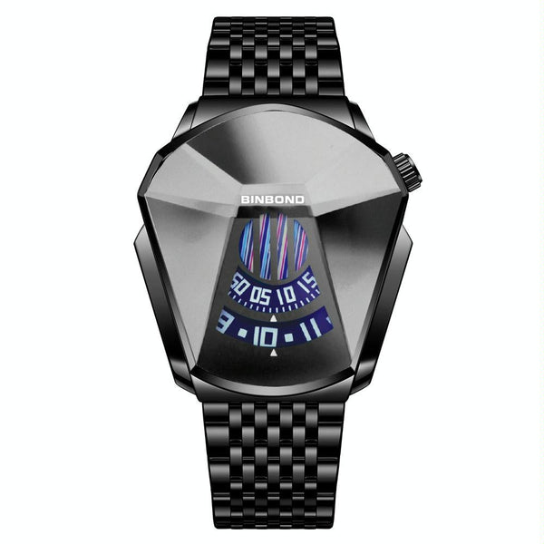 Men Diamond Dial Quartz Watch Locomotive Concept White Steel Surface Watches