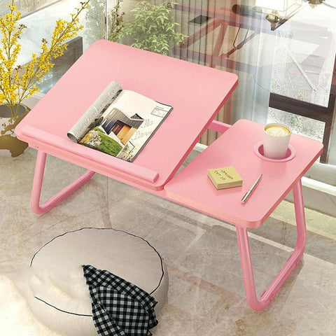 Folding Laptop Desk With Cup Holder Four Speed Lifting Table For Dorms Pink Laptop Desks