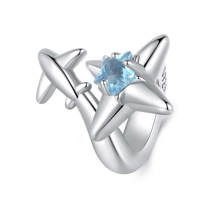 925 Sterling Silver Oxidized Airplane Starburst Beads Charms & Pendants