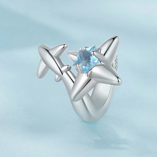 925 Sterling Silver Oxidized Airplane Starburst Beads Charms & Pendants