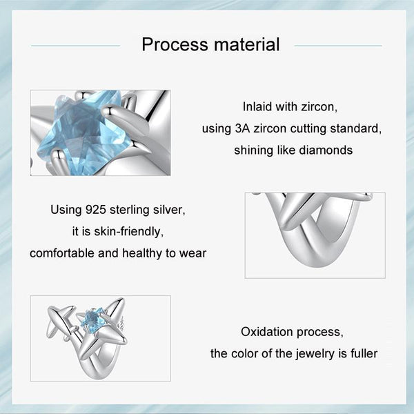 925 Sterling Silver Oxidized Airplane Starburst Beads Charms & Pendants