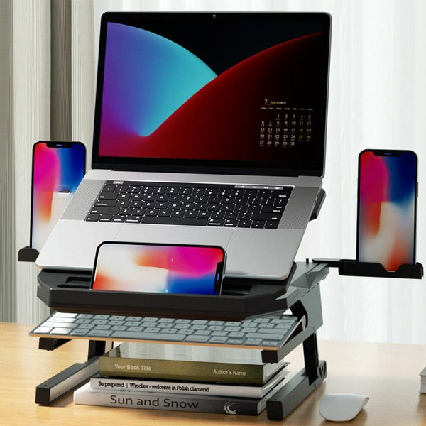 Foldable Aluminum Laptop Stand Double Layer Heightening Bracket Black Stands Holders & Car Mounts
