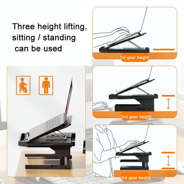 Foldable Aluminum Laptop Stand Double Layer Heightening Bracket Black Stands Holders & Car Mounts