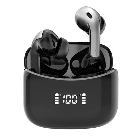 Black Wireless Bluetooth Earphone With Touch Display Earbuds