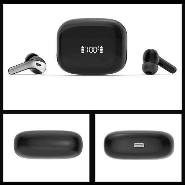 Black Wireless Bluetooth Earphone With Touch Display Earbuds
