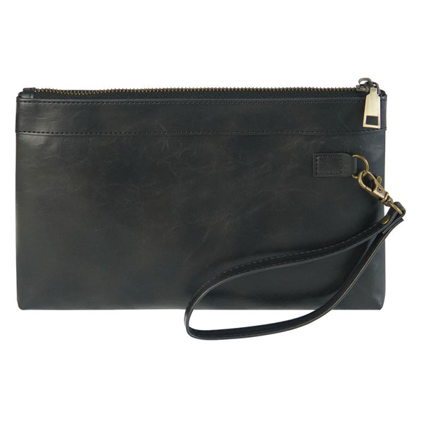 Leather Envelope Clutch With Zipper Closure Black Wallets