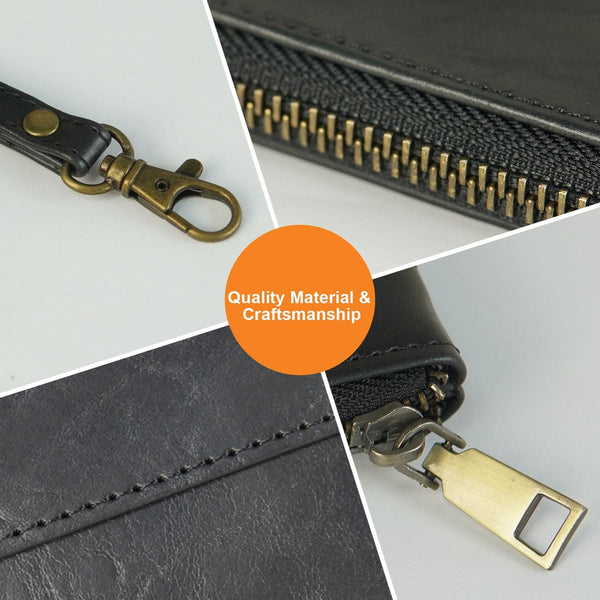 Leather Envelope Clutch With Zipper Closure Black Wallets