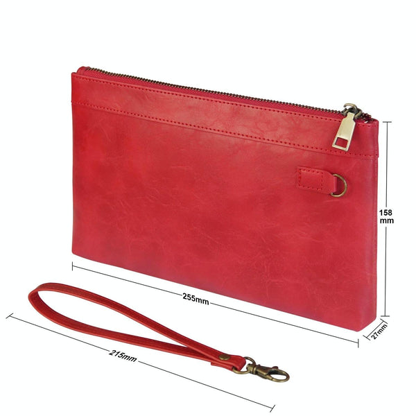 Leather Envelope Clutch With Zipper Closure Black Wallets