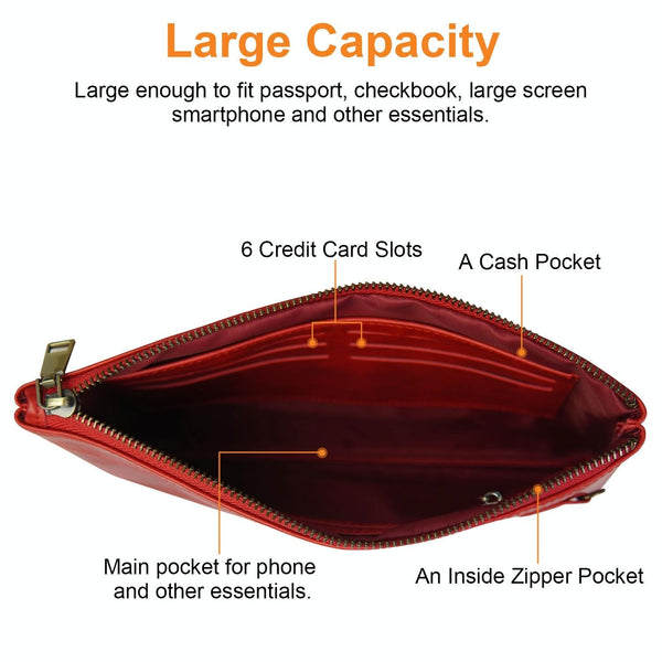Leather Envelope Clutch With Zipper Closure Black Wallets
