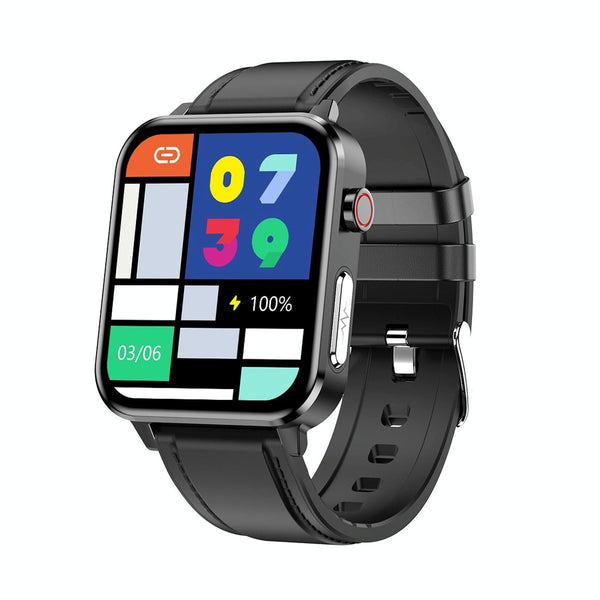 1.7 Inch Tft Color Screen Ip68 Smartwatch With Spo2 Temp Ai Diagnosis Leather Black Smart Watches
