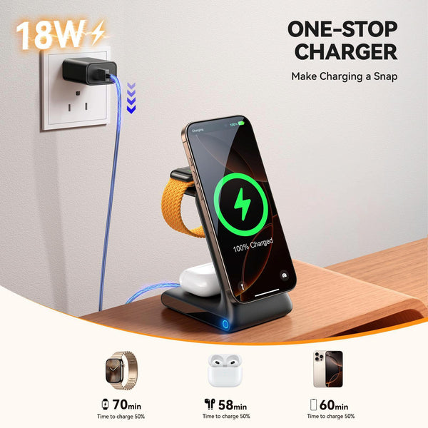 3 In 1 Magnetic Wireless Charger & Phone Holder Chargers & Cradles
