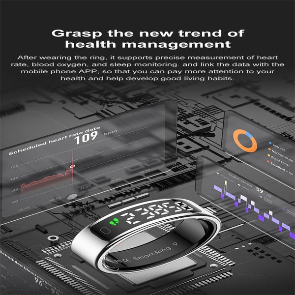 Smart Ring Heart Rate Blood Oxygen Sleep Sports Size 8 Black Activity Trackers