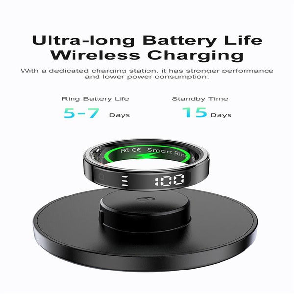 Smart Ring Heart Rate Blood Oxygen Sleep Sports Size 8 Black Activity Trackers