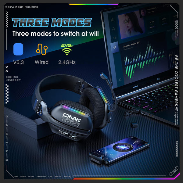 Tri Mode Bluetooth Gaming Headset Black Headsets