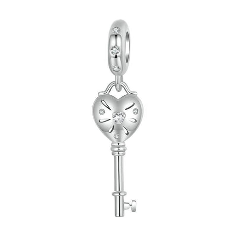 925 Sterling Silver Platinum Plated Heart Key Beaded Pendant Charms & Pendants