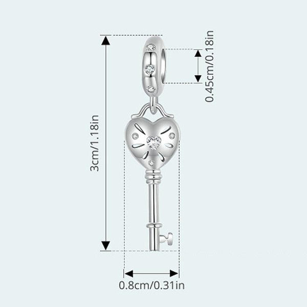 925 Sterling Silver Platinum Plated Heart Key Beaded Pendant Charms & Pendants