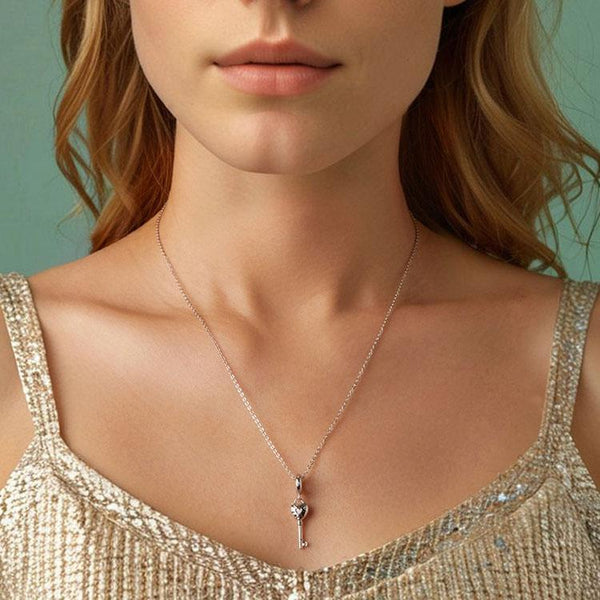 925 Sterling Silver Platinum Plated Heart Key Beaded Pendant Charms & Pendants