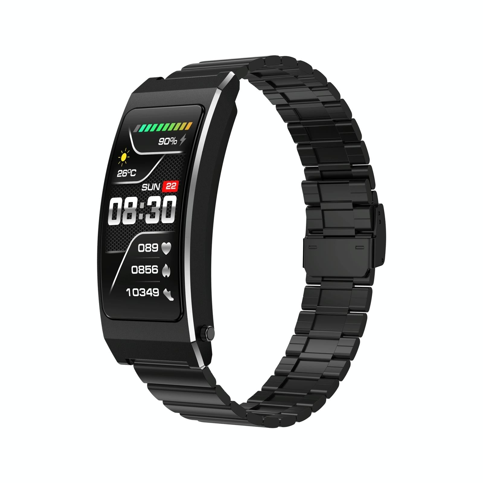 Smart Health Monitoring Bracelet With Bt Call And Leather Strap Black Steel Smart Watches