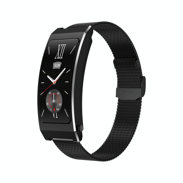 Smart Health Monitoring Bracelet With Bt Call And Leather Strap Black Steel Smart Watches