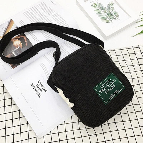 Striped Velvet Crossbody Bag Versatile & Simple Black Women's Bags & Handbags