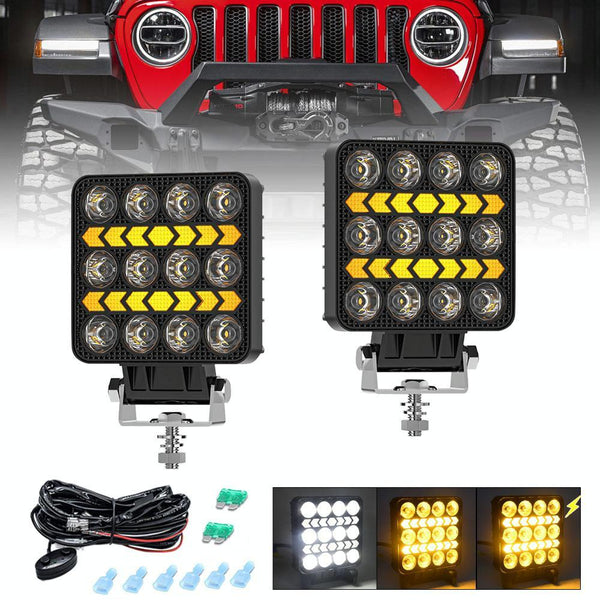 4 Inch Square Mixed Luminous Double Arrow Angel Eye Car Work Light Led Car Lights