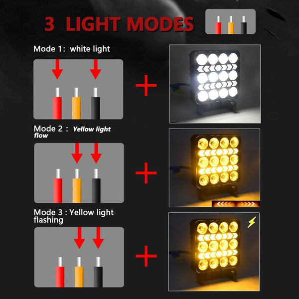 4 Inch Square Mixed Luminous Double Arrow Angel Eye Car Work Light Led Car Lights