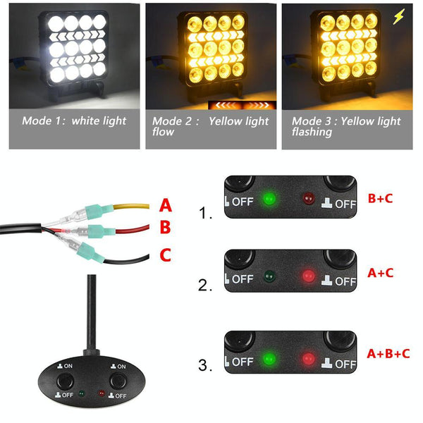 4 Inch Square Mixed Luminous Double Arrow Angel Eye Car Work Light Led Car Lights