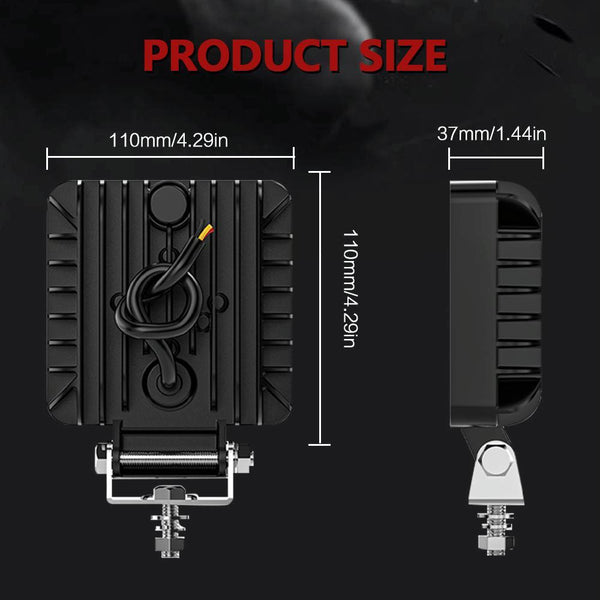 4 Inch Square Mixed Luminous Double Arrow Angel Eye Car Work Light Led Car Lights