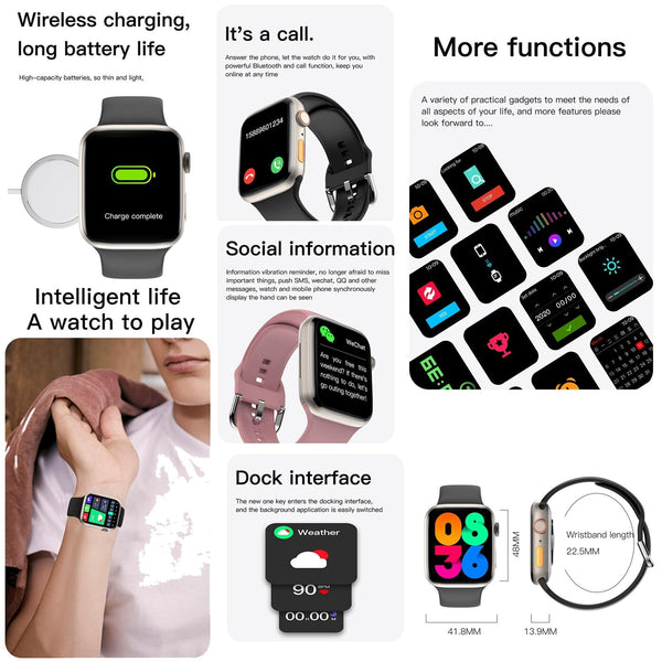 2.01 Inch Waterproof Smart Watch Bt Call / Heart Rate Blood Pressure Oxygen Black Gold Smart Watches