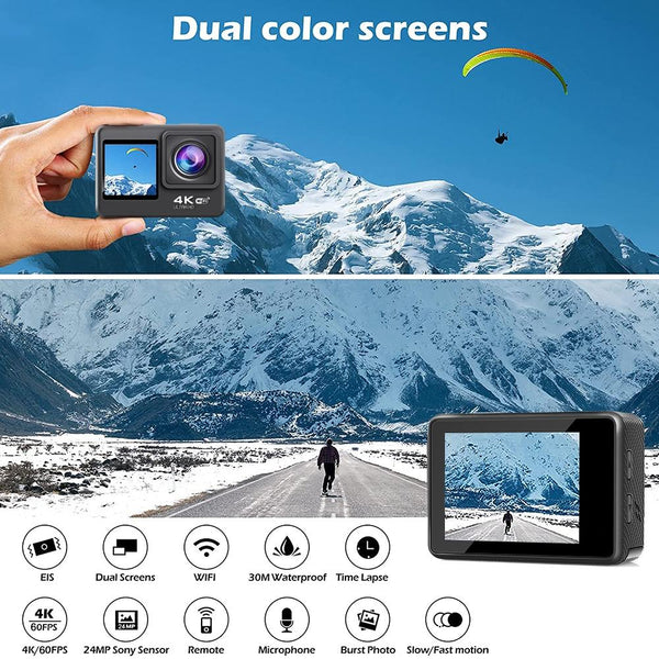 Outdoor Waterproof Dual Screen Wifi Sports Camera With Anti Shake Hd Video Digital Cameras