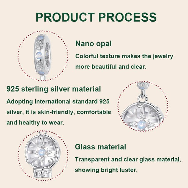 925 Sterling Silver Snowflake Crystal Ball Pendant Charms & Pendants