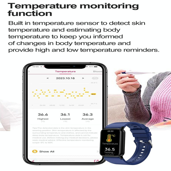 Smart Health Monitoring Watch With Colour Screen Black Smart Watches