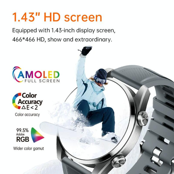 1.43 Inch Ip67 Sport Smart Watch Support Bluetooth Call / Sleep Blood Oxygen Heart Rate Pressure Health Monitor Black Smart Watches