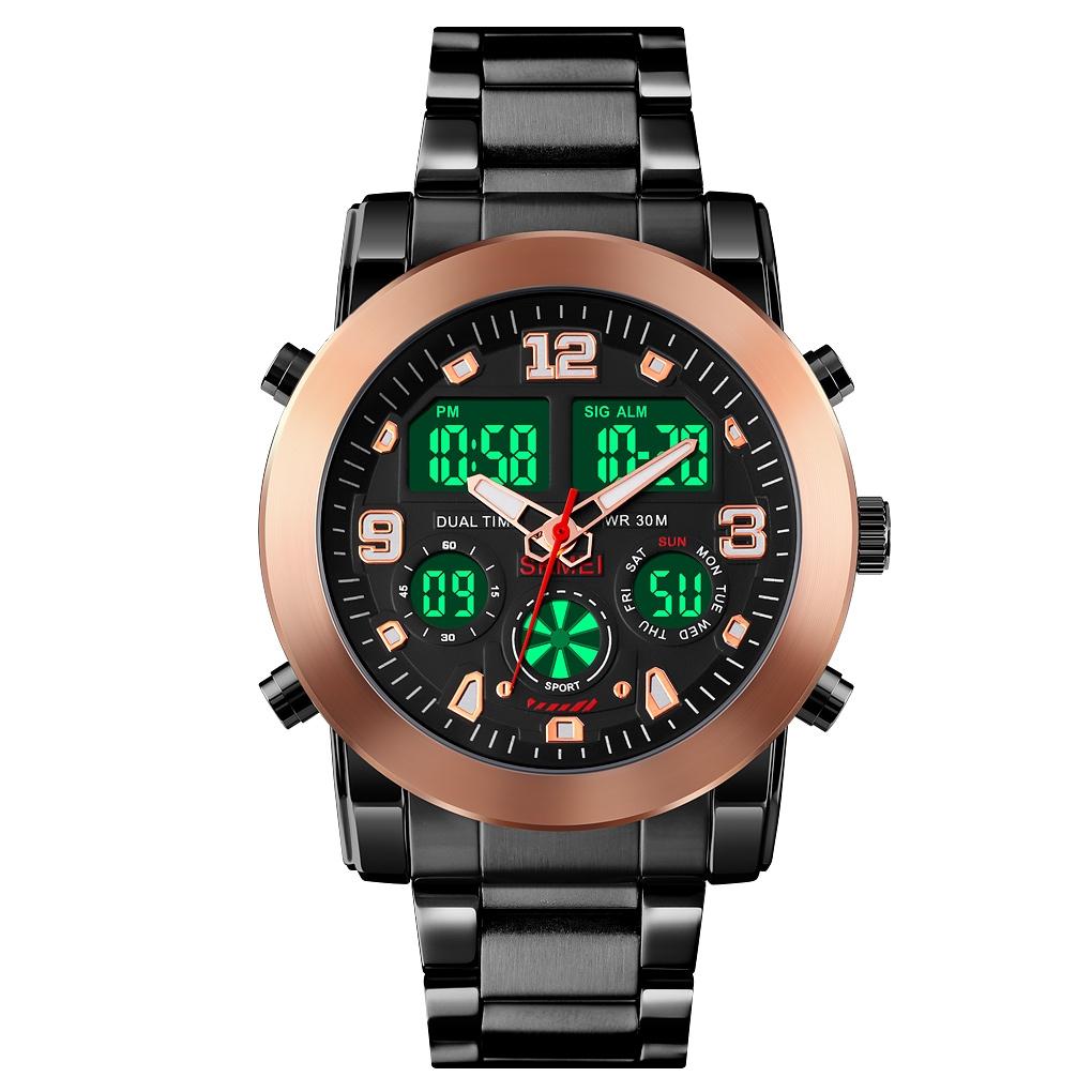 Triple Display Luminous Digital Watch 1642 Rose Gold Watches