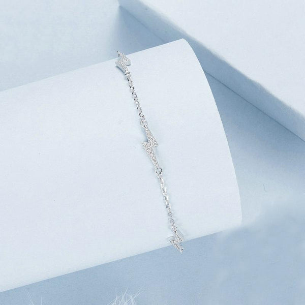 925 Sterling Silver Platinum Plated Lightning Bracelet In Charms & Pendants