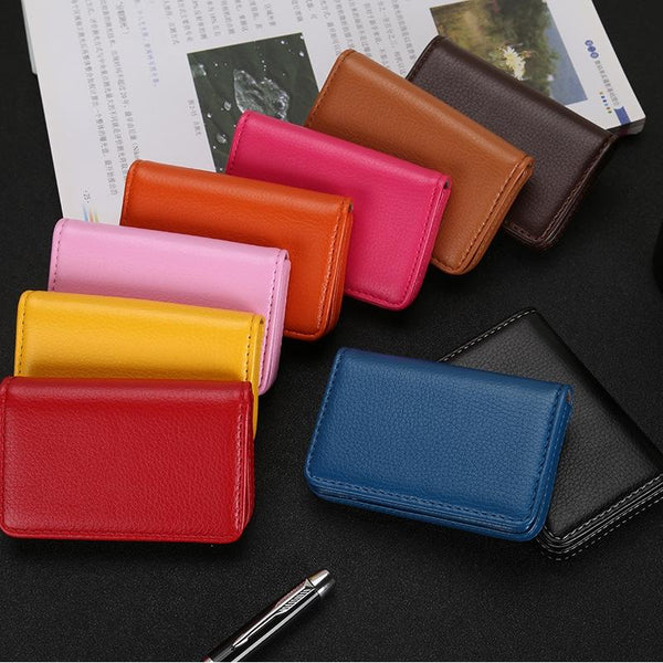 Stainless Steel Magnetic Business Card Holder Pu Leather Case Red Business Card Holders