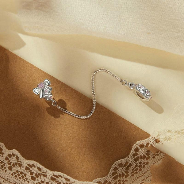 925 Sterling Silver Romantic Bow Safety Chain For Diy Beaded Accessories Charms & Pendants