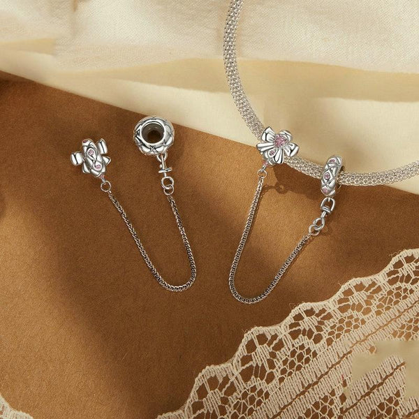 925 Sterling Silver Romantic Bow Safety Chain For Diy Beaded Accessories Charms & Pendants