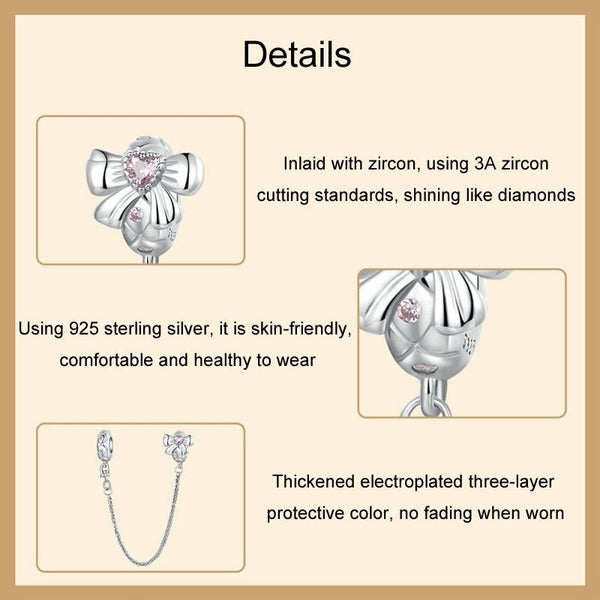 925 Sterling Silver Romantic Bow Safety Chain For Diy Beaded Accessories Charms & Pendants