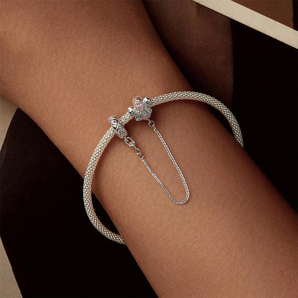 925 Sterling Silver Romantic Bow Safety Chain For Diy Beaded Accessories Charms & Pendants