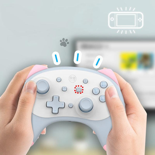 Cat Shaped Wireless Tooth Handle For Nintendo Switch Blue Controllers & Attachments