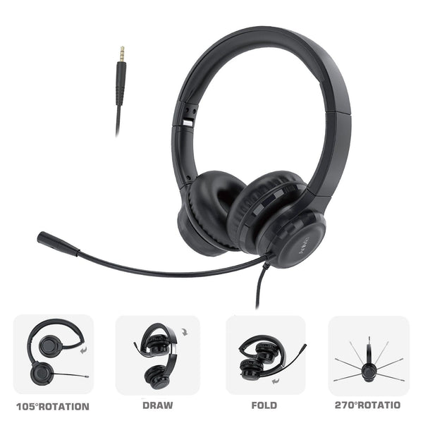 3.5Mm Wired Headset With Mic Black Headsets