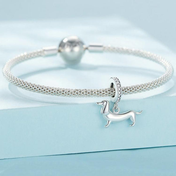 925 Sterling Silver Dainty Dachshund Pendant For Beaded Bracelets