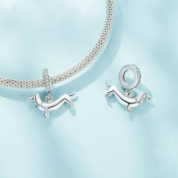 925 Sterling Silver Dainty Dachshund Pendant For Beaded Bracelets