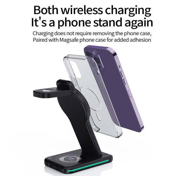 5 In 1 Magnetic Wireless Charger Foldable Black Chargers & Cradles